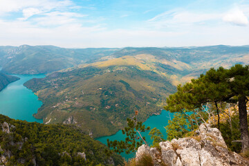 Fototapeta na wymiar Tara National Park, Serbia. Viewpoint Banjska Stena. View at Drina river canyon and lake Perucac