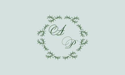 Decorative botanical logo with one or two letters. Elegant floral monogram for wedding, invitation, label, business.