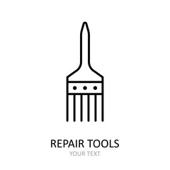 Vector icon with repair tool - paint brush. Outline black graphic.