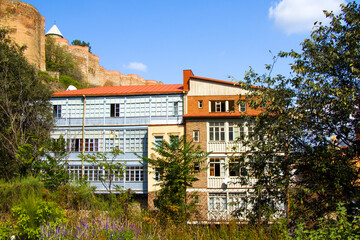 Tbilisi Botanical street, old famous houses and city view, old famous street in old town