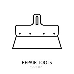 Vector icon with repair tool - putty knife. Outline black graphic.
