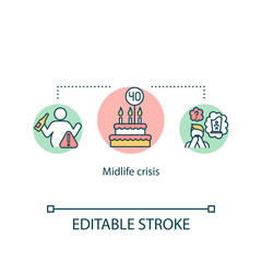 Midlife crisis concept icon. Psychological problem, depression idea thin line illustration. Fear of aging, feeling of unfulfillment. Vector isolated outline RGB color drawing. Editable stroke