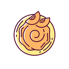 Pumpkin hummus RGB color icon. Traditional arab appetizer, fall season snack. Natural gourd paste. Delicious vegan food, rustic cooking. Isolated vector illustration