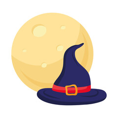 halloween witch hat with moon design, happy holiday and scary theme Vector illustration