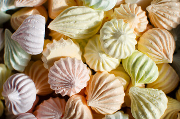 multicolored Bizet cakes close up top view confectionery