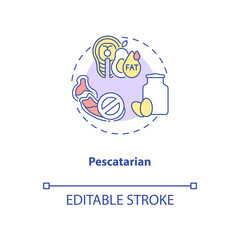 Pescatarian concept icon. Organic eating ideas. Better food planning. Types of vegetarian diets idea thin line illustration. Vector isolated outline RGB color drawing. Editable stroke