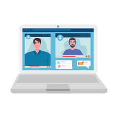 men in laptop in video chat design, Call online conference and webcam theme Vector illustration