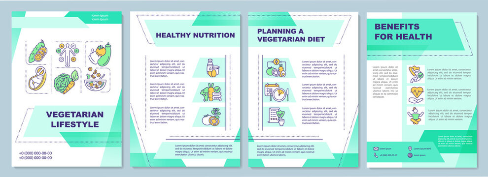 Vegeterian lifestyle brochure template. Healthy diet planning. Flyer, booklet, leaflet print, cover design with linear icons. Vector layouts for magazines, annual reports, advertising posters