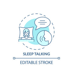 Sleeptalking turquoise concept icon. Parasomnia symptom. Psychological problem. Sleep disorder idea thin line illustration. Vector isolated outline RGB color drawing. Editable stroke