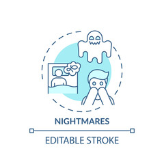 Nightmares turquoise concept icon. Night terrors. Healthcare problem. Anxiety and stress. Sleep disorder idea thin line illustration. Vector isolated outline RGB color drawing. Editable stroke