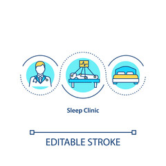 Fototapeta na wymiar Sleep clinic concept icon. Medical institution for sleep disorders research idea thin line illustration. Insomnia diagnostics and treatment. Vector isolated outline RGB color drawing. Editable stroke