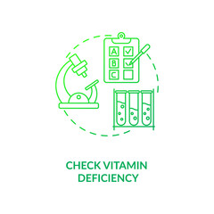 Check vitamin deficiency concept icon. Adequate vitamins intake idea thin line illustration. Vitamin-deficient. Laboratory testing. Normal body function. Vector isolated outline RGB color drawing.