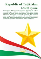 Flag of Tajikistan, Republic of Tajikistan. Template for award design, an official document with the flag of Tajikistan. Bright, colorful vector illustration.
