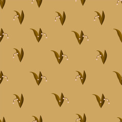 Vintage seamless vector pattern with lilies of the valley on the beige  background. In retro style. For textiles, wallpapers, designer paper, etc
