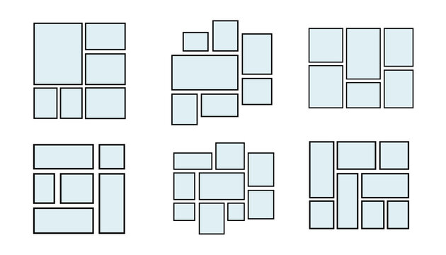 Set of creative vector template collage consisting of frames for a photo of a square and rectangular shape.