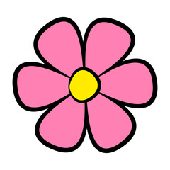 Flower icon. Cartoon pink blossom. Vector illustration isolated on white background.