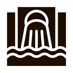 Waste Outpouring From Spout Vector Icon. Industry Waste In Ocean Sea River Environmental Problem, Industrial Pollution, Contamination Pictogram. Contour Illustration