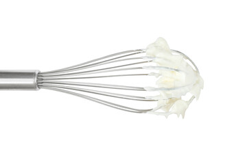 egg whisk with whipping cream, isolated on white background,mock up or design element