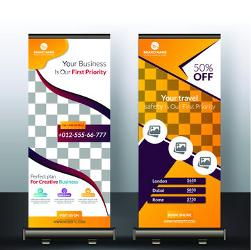 2 Yellow Vector roll up business Banner, brochure, flyer, banner design vertical template, cover presentation, background, modern publication x-banner and flag-banner, layout in Long  size