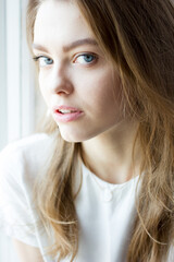 Beautiful blonde hair lady with blue eyes, portrait