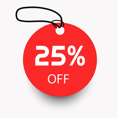 Red ellipse label 25% off for business, shop or market.