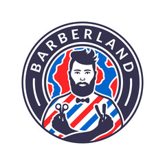 Barberland man barber land planet logo template