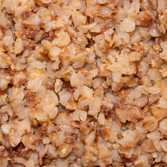 Ready-made buckwheat porridge.Background of buckwheat porridge.