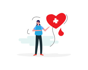 Woman showing heart with cross. Blood donation illustration design. for medical content purposes. vector