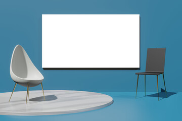 Mockup of blank frame with copyspace for poster,artwork,advertising in minimal room in 3d illustration