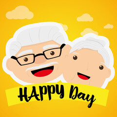 Happy gandparents day card. Happy old couple - Vector