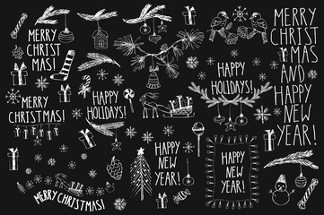 Hand drawn doodle vector christmas clipart drawings.