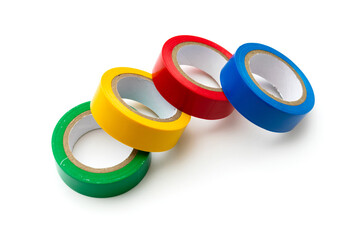 Insulating tape of different colors on a white background. Isolated.