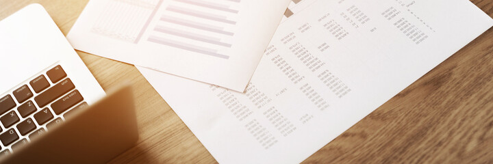 Business office desk background, Banner size.