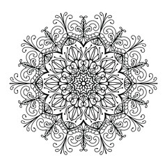 vector flower mandala, henna drawing, print for clothing, textiles, notebooks, tattoos, anti-stress coloring. isolated on a white background.