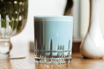 Side view on lavander latte beverage