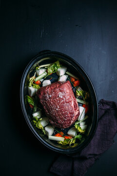 Beef ready to go into oven.