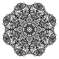 vector flower mandala, henna drawing, print for clothing, textiles, notebooks, tattoos, anti-stress coloring. isolated on a white background.