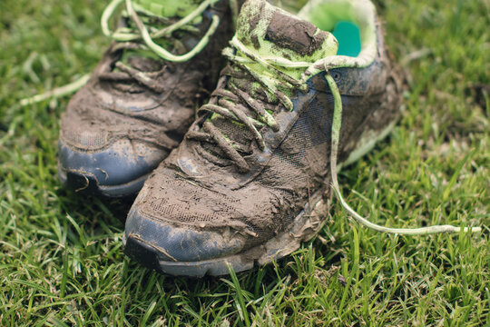 Closeup of dirty sport shoes after exercise