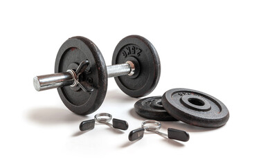Obraz na płótnie Canvas Iron dumbbell isolated on white background. top view