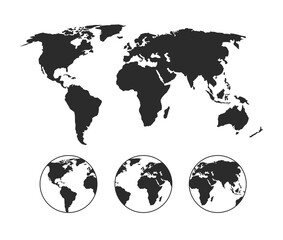Fototapeta na wymiar World map high contrast silhouette vector illustration globe