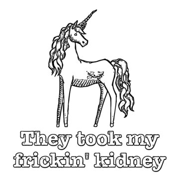 charlie unicorn they took my frickin kidney womens v neck longsleeve shirt Coloring book animals vector illustration
