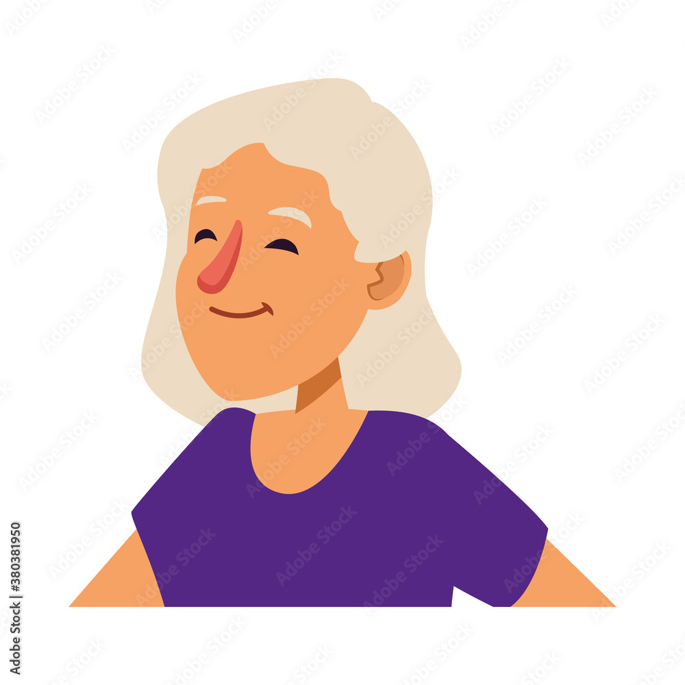 Wall mural old woman with purple shirt active senior character