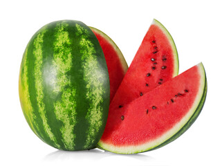 Ripe juicy watermelon and several slices isolated on white © laboko