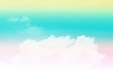 Colorful sky with Soft clouds. Fantasy magical sunny sky pastel background is fluffy white cloud. Freedom wallpaper concept. Sweet color dream.