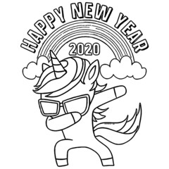 happy new year 2020 unicorn womens sport unicorn design Coloring book animals vector illustration