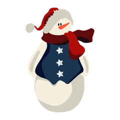 Vector cartoon illustration  of a cute Christmas Snowman. Character isolated on white background.