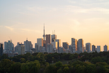Fototapeta na wymiar Toronto City Skyline at sunset from Riverdale Park in Ontario Canada