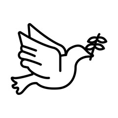 peace dove with olive branch flying line style icon