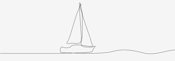 Fototapeta na wymiar Continuous line drawing of sailing boat