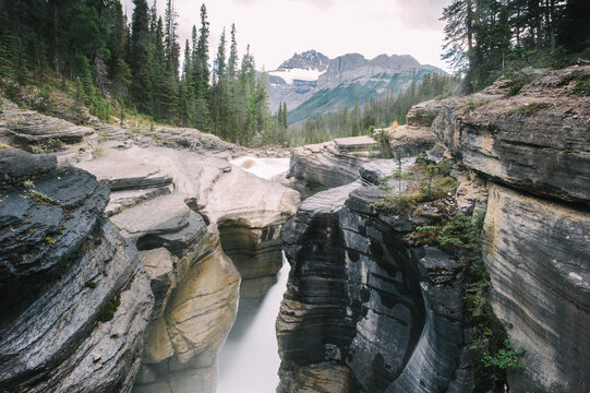 Mistaya River falling into Mistaya Canyon in Jasper National Par